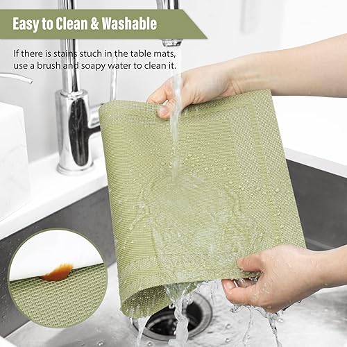 Miniatura 6 de Winknowl Juego de 6 manteles individuales, de vinilo tejido resistente al calor, lavables, PVC, antideslizantes, resistentes a las manchas, para