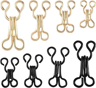 CustomyLife 40 Pairs Sewing Hooks and Eyes Closure, 4 Sizes, Gold & Black | Metal Bra Hooks Replacement, for Brassieres, Bustiers, Corsets, Skirts, Dress, Pants, Blouses, Jeans, Suits