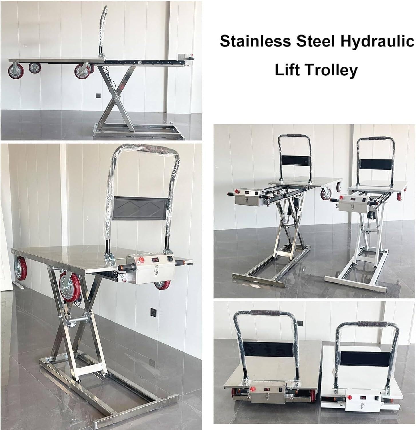 Hydrauliczny podnośnik nożycowy z kółkami do transportu materiałów i łatwego transportu