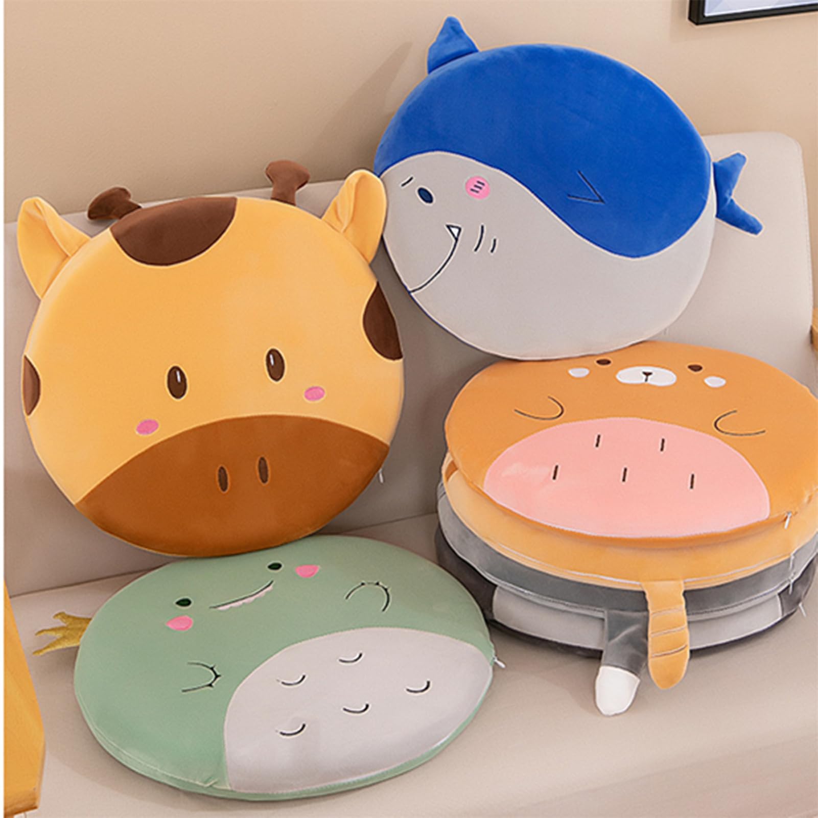 Runde Stuhlkissen Kinder, ø40cm Memory Foam Sitzkissen Stuhl Sitzpolster mit Abnehmbarer Bezug, Cartoon Tier Sitzauflage Plüschkissen Bodenkissen für Kinder Babyzimmer (Dinosaurier)