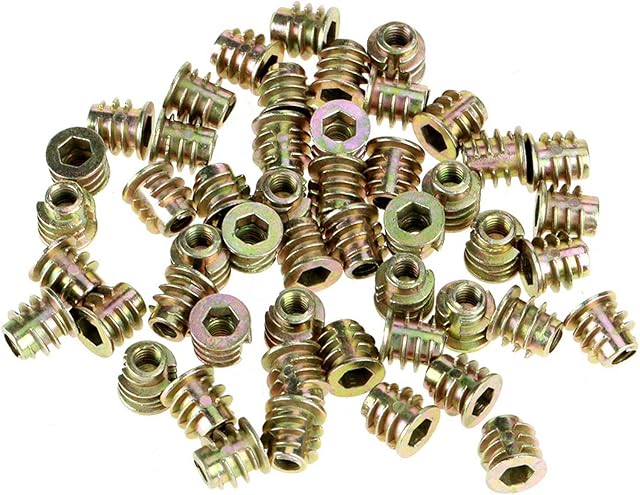 50pcs M4*8mm Furniture Hex Drive Head Nut Threaded, Wood Inserts Bolt Furniture Screw, Carbon Steel Threaded Inserts for Wood