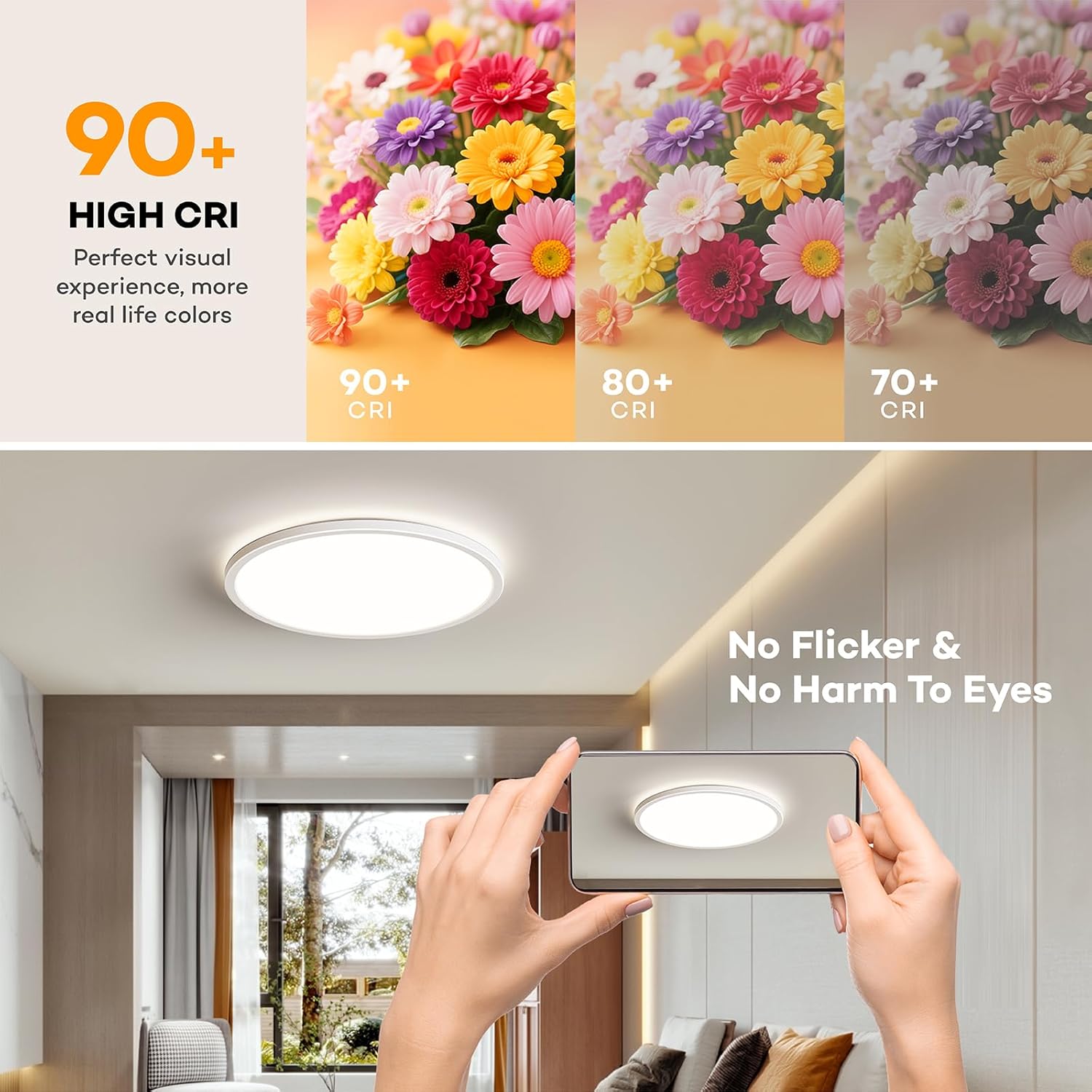 BLNAN Dimmable LED Flush Mount Ceiling Light Fixture with Remote Control, 3000K-6500K Low Profile Wired Lamp, Modern Ultra Thin Close to Ceiling Light for Bedroom Kitchen (White, 15.4Inch 2Pack)