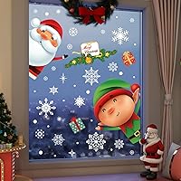 Vista 3 de 146 calcomanías navideñas de copo de nieve para ventanas, adhesivos de ventana de Navidad, calcomanías de Navidad de doble cara, Papá Noel, elfo