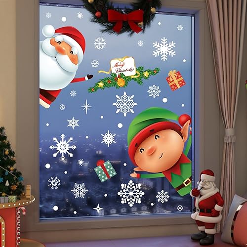Miniatura 3 de 146 calcomanías de Navidad para ventana, copos de nieve de Navidad para vidrio, calcomanías de doble cara de copo de nieve de Navidad, calcomanías