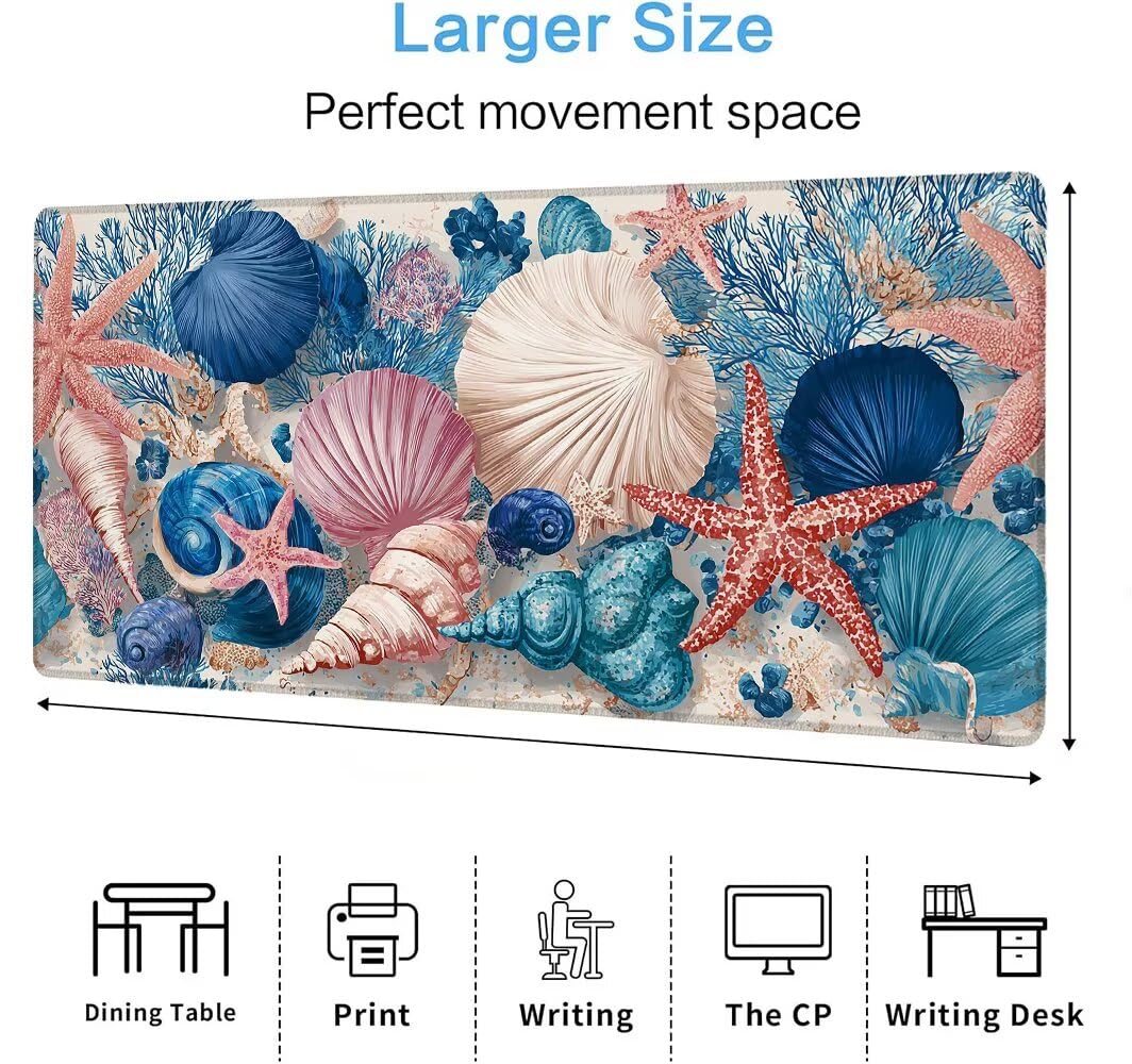 Alfombrilla Ratón XXL 1600x800x3 mm Mouse Pad Grande Gaming Estrella De Mar Alfombrilla Escritorio,Tapete Escritorio con Bordes Cosidos, Impermeable Antideslizante Ordenador Desk Mat, Oficina zj-483