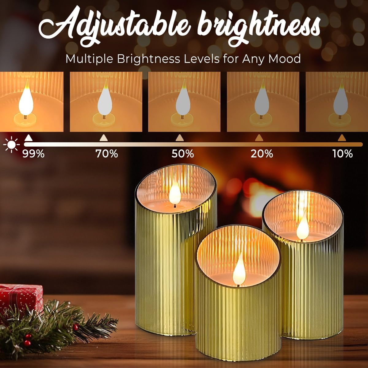 Rechargeable Flameless Candle, Flickering LED Pillar Glass Fake Candle with Remote and Timer, Built-in Battery Real Wax Electronic Candle for Room Decoration, Set of 3