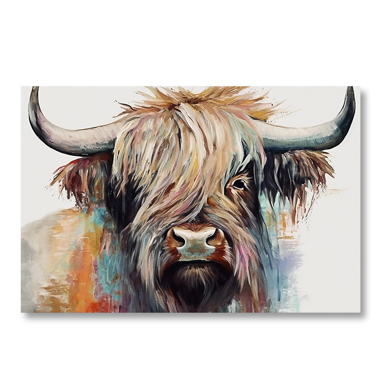 CCWACPP Colorful Highland Cow Canvas Wall Art, Animal Pictures Print Abstract Painting, Farmhouse Bathroom Decor - Image 2