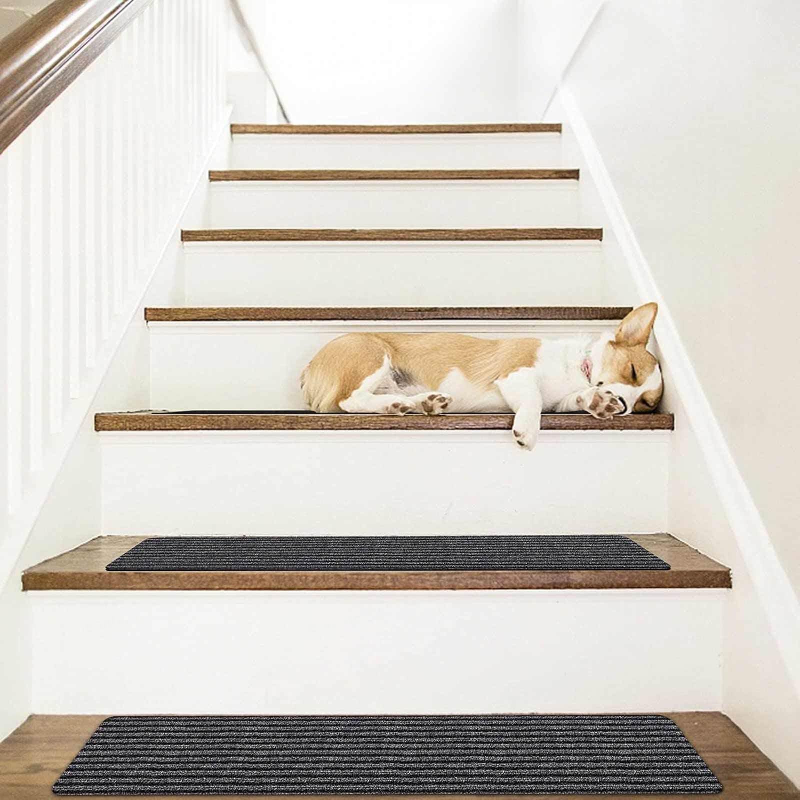 Lot de 15 bandes antidérapantes réutilisables pour marches d'escalier - 20 x 76 cm - Gris foncé - Idéales pour les marches intérieures et extérieures, les garages, les terrasses, les tapis de traction