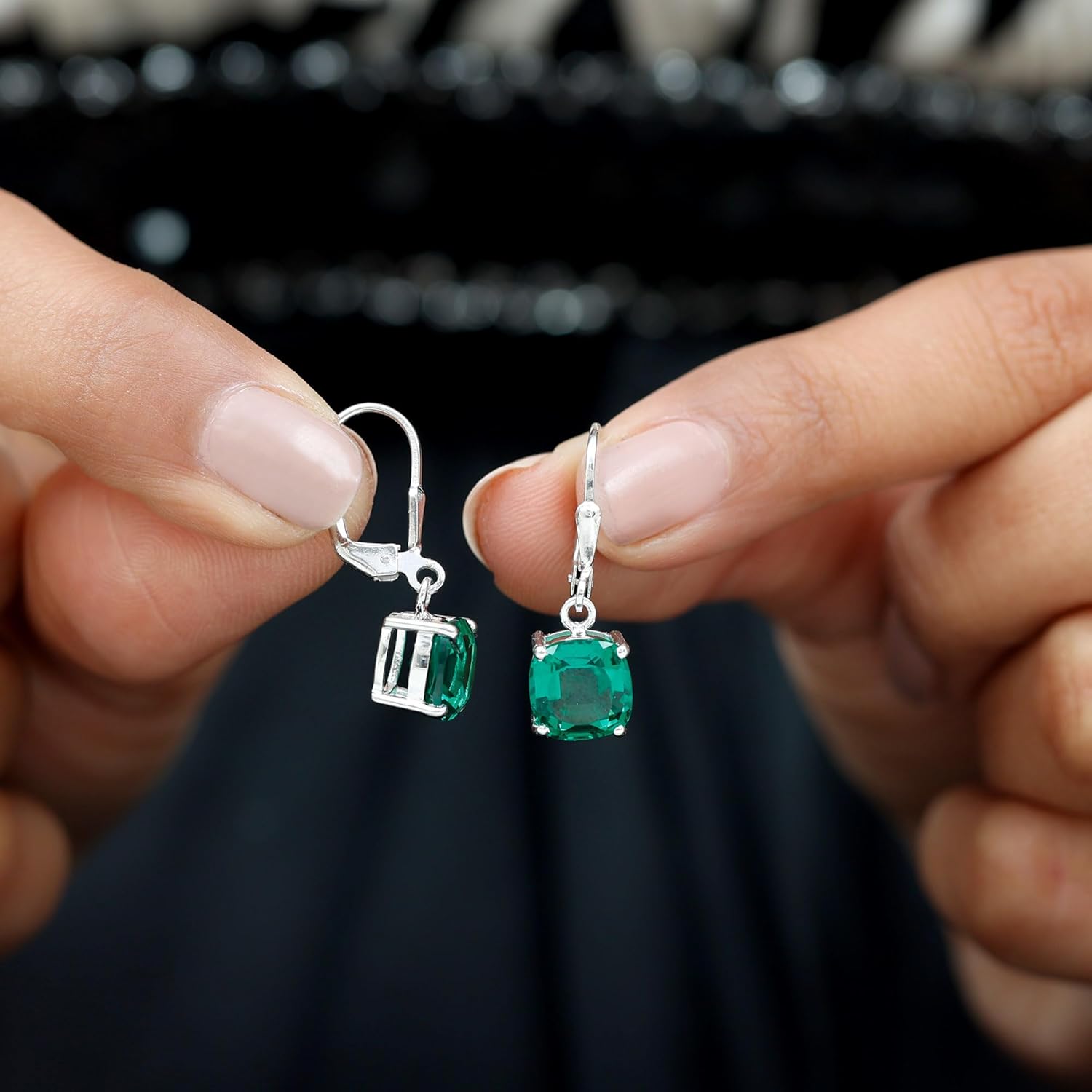 Certified 4 Carat Lab Created Emerald Hoop Earrings in Silver, Aaaa Quality - Gift For Special Occasions
