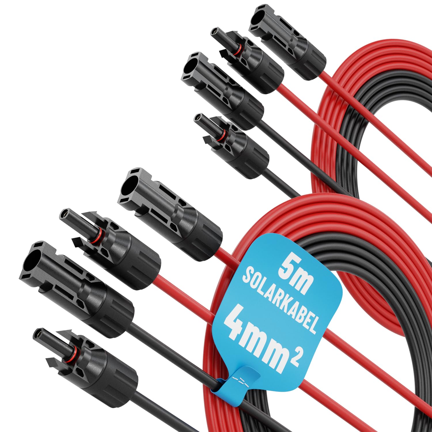 Kabel solarny 4 x 5 m 4 mm 2 H1Z2Z2-K czarny i czerwony – kabel PV 4 mm2 odporny na działanie promieni UV – przewód solarny 4 mm2, przewód PV, akcesoria montażowe fotowoltaiczne, kabel solarny 4 mm²