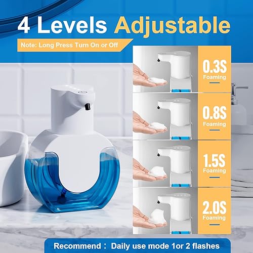 Miniatura 3 de Dispensador automático de jabón, sensor manos libres, 4 niveles de espuma ajustables, recargable y montaje en pared (15 oz14.2 fl oz) para baño y