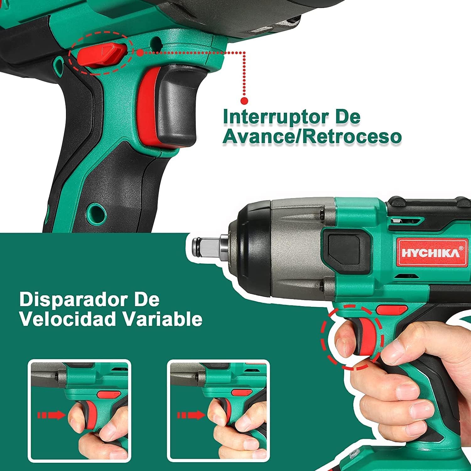 HYCHIKA Llave de Impacto de Batería 18V, Atornillador de Impacto Con Luz LED y Mandril de 13 mm, Batería y Cargador No Incluidos