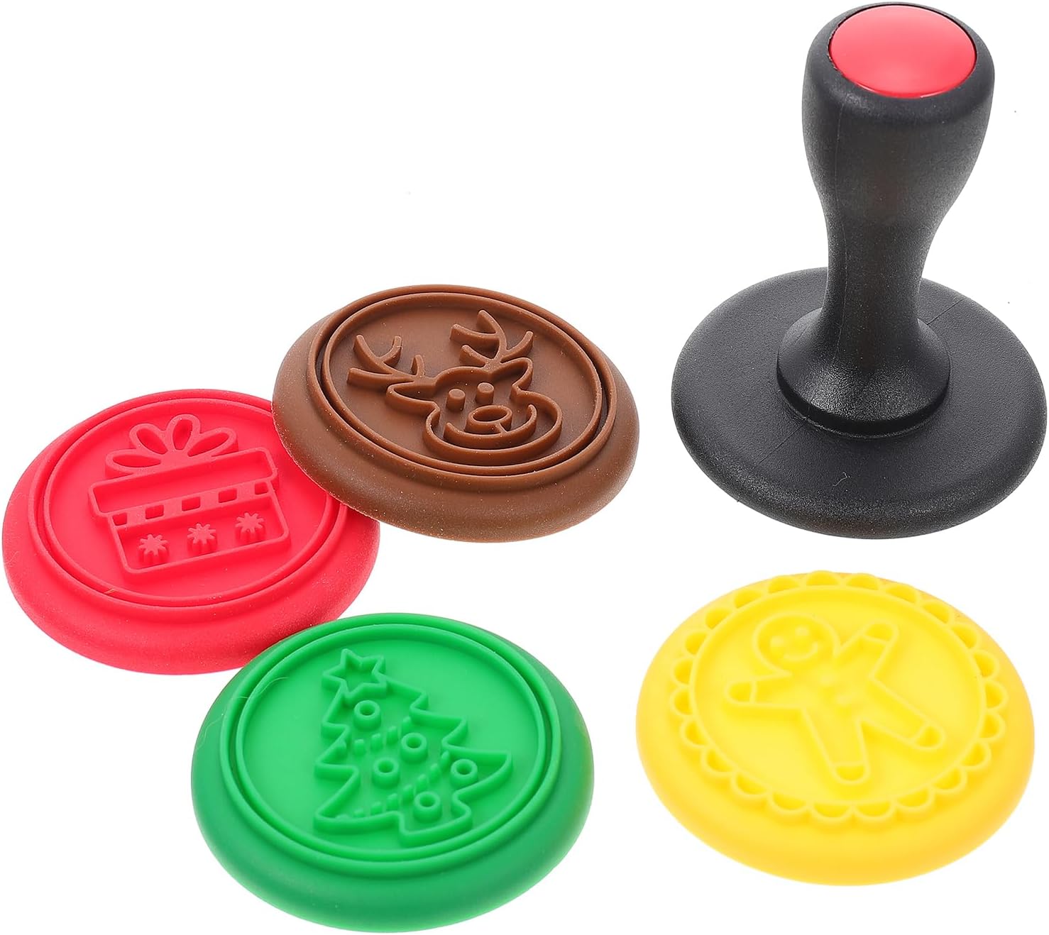 Hemoton Christmas Cookie Stamps Set of 4, Silicone Cookie Press Molds with Handle, Biscuit Stamp Holiday Christmas Cookie Cutter Citrus Fondant Embosser Embossing Molds Dough Press Baking Stamps