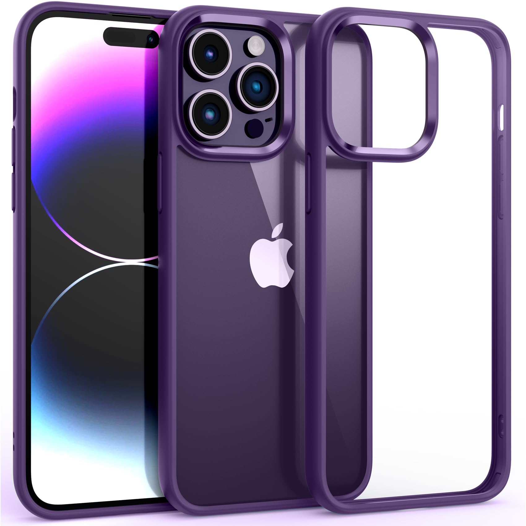 Custodia Viola Per IPhone 14 Con Antiurto Grado Militare + 2 Pellicole Vetro Temperato - Retro Opaco Traslucido