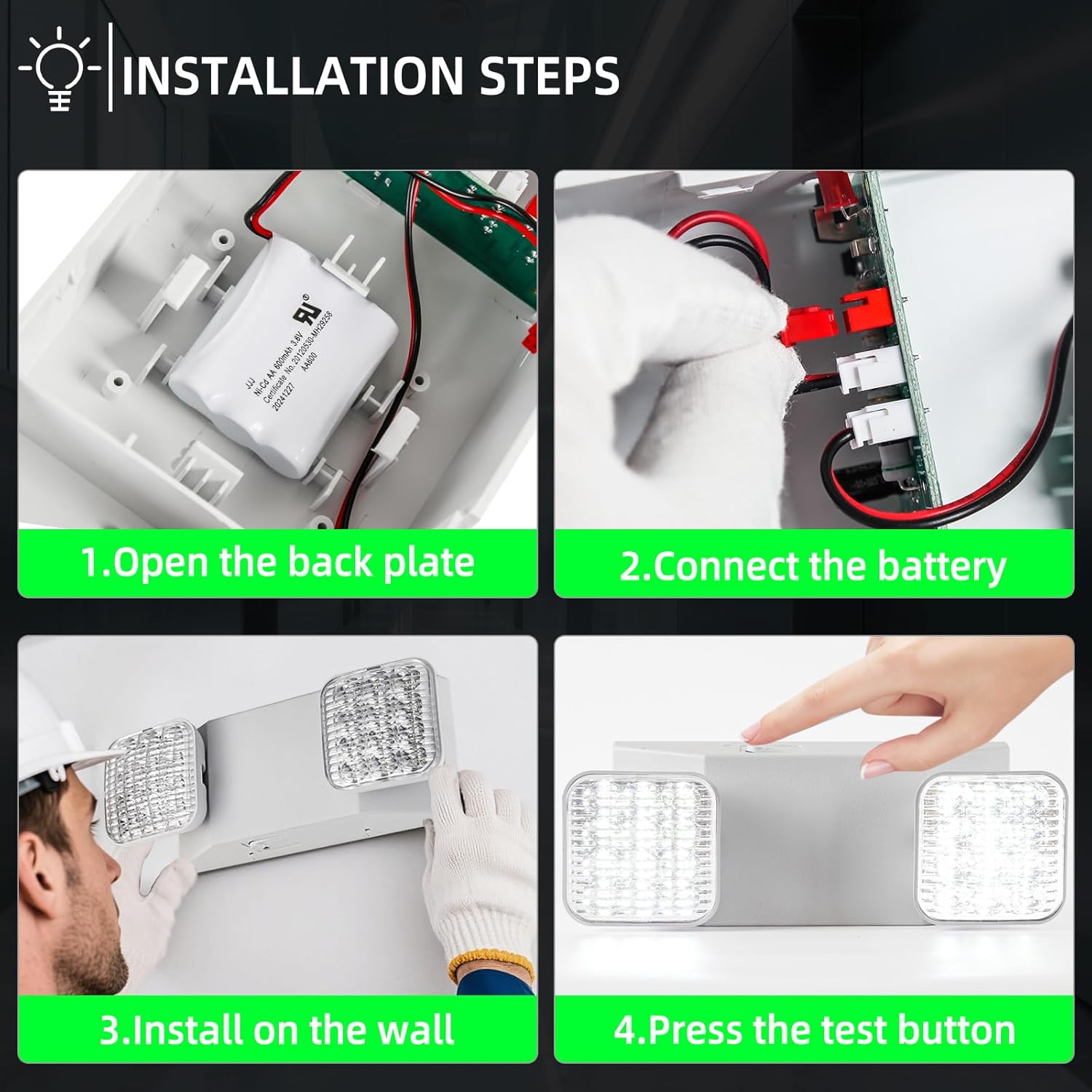 Emergency Light, LED Emergency Lighting with Battery Backup, 2 Adjustable Heads, Commercial Emergency Lights Combo for Business, 120V/277V AC, UL Listed, 2 Pack