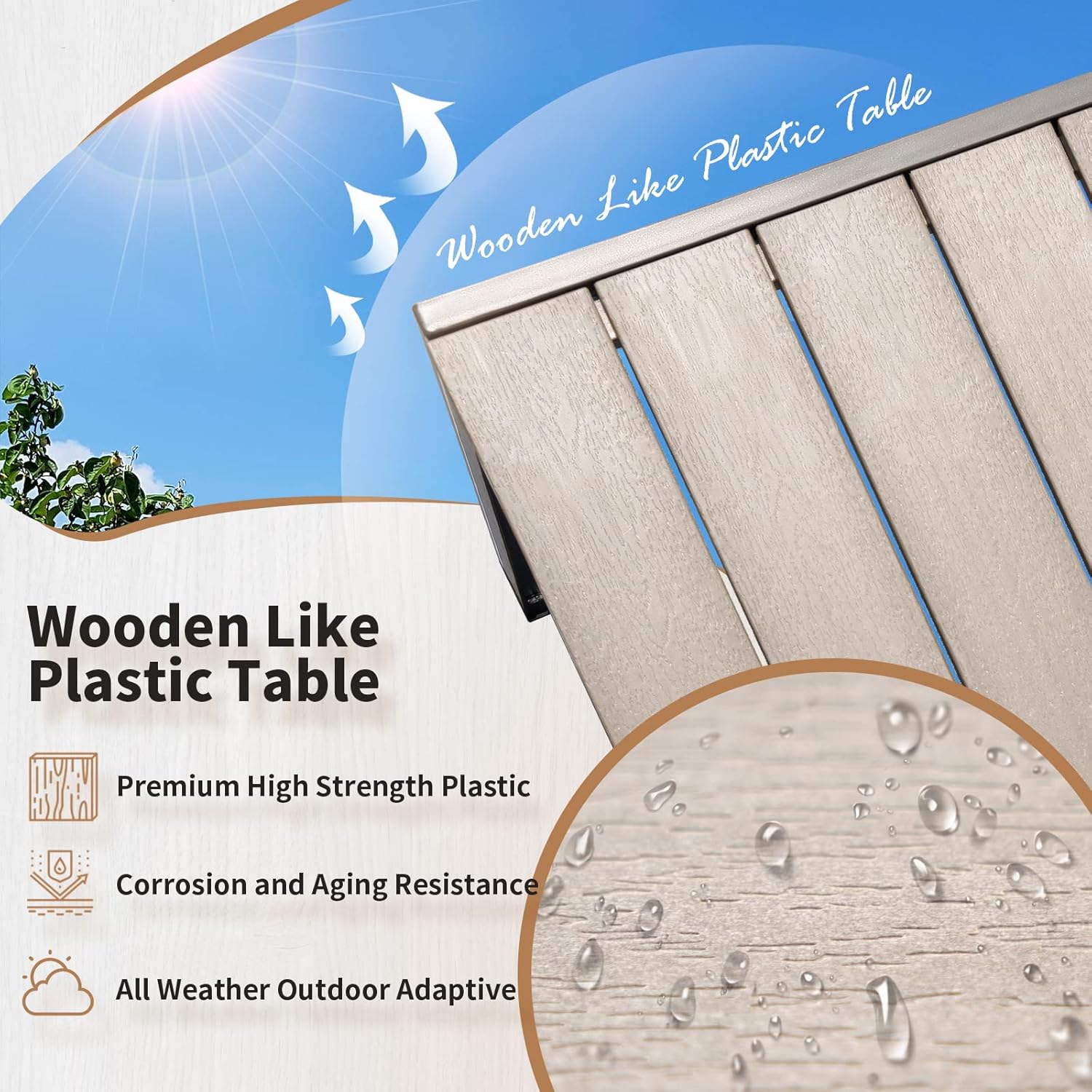 Devoko Patio Dining Table for 6 Outdoor Patio Table 59" x 35" Weather-Resistant Rectangular Table for Deck, Garden, Backyard