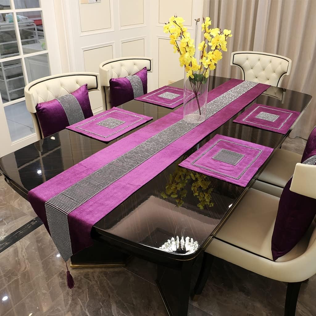Table Runner Black Rhinestones Table Runner for Home Wedding Party Decoration(D,32*210cm)