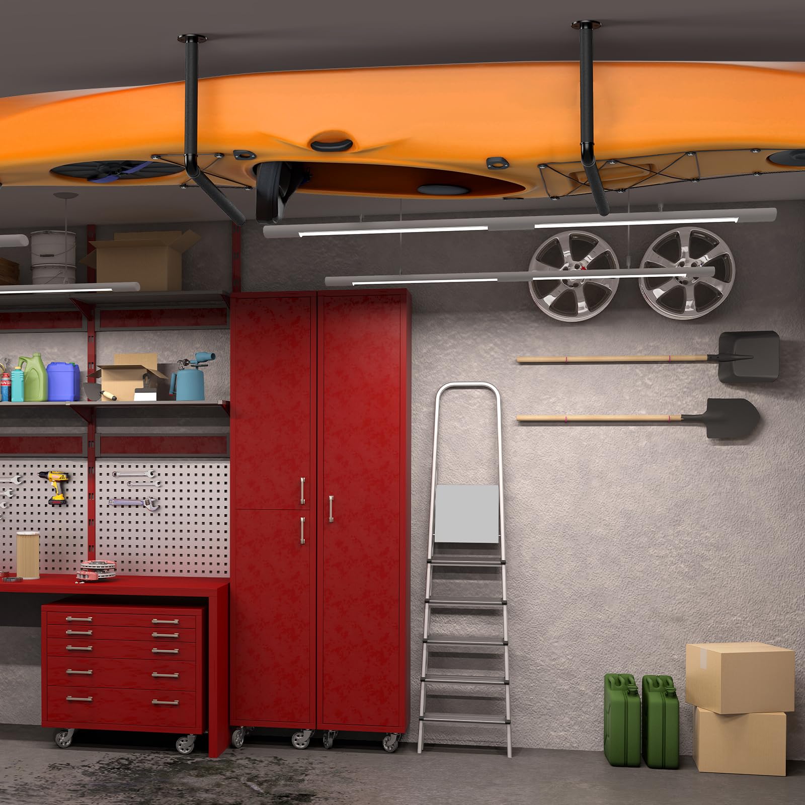 Shinoske Organizador de Techo y Pared para Garaje, Soporte Ajustable para Equipos Largos y Pesados, Ideal para Tablas de Surf, Escaleras, Herramientas, Solución de Almacenamiento para Trastero