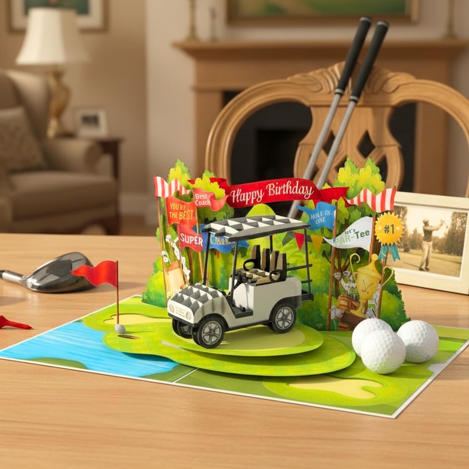 HEARTAGS- Pop Up Golf Birthday Card, 3D Golf Birthday Pop Up Card For Men, Dad, Husband, Brother, Son, Grandpa, Popup Greeting Cards Size 6x8 inches Includes Message Note and Envelope - Image 2