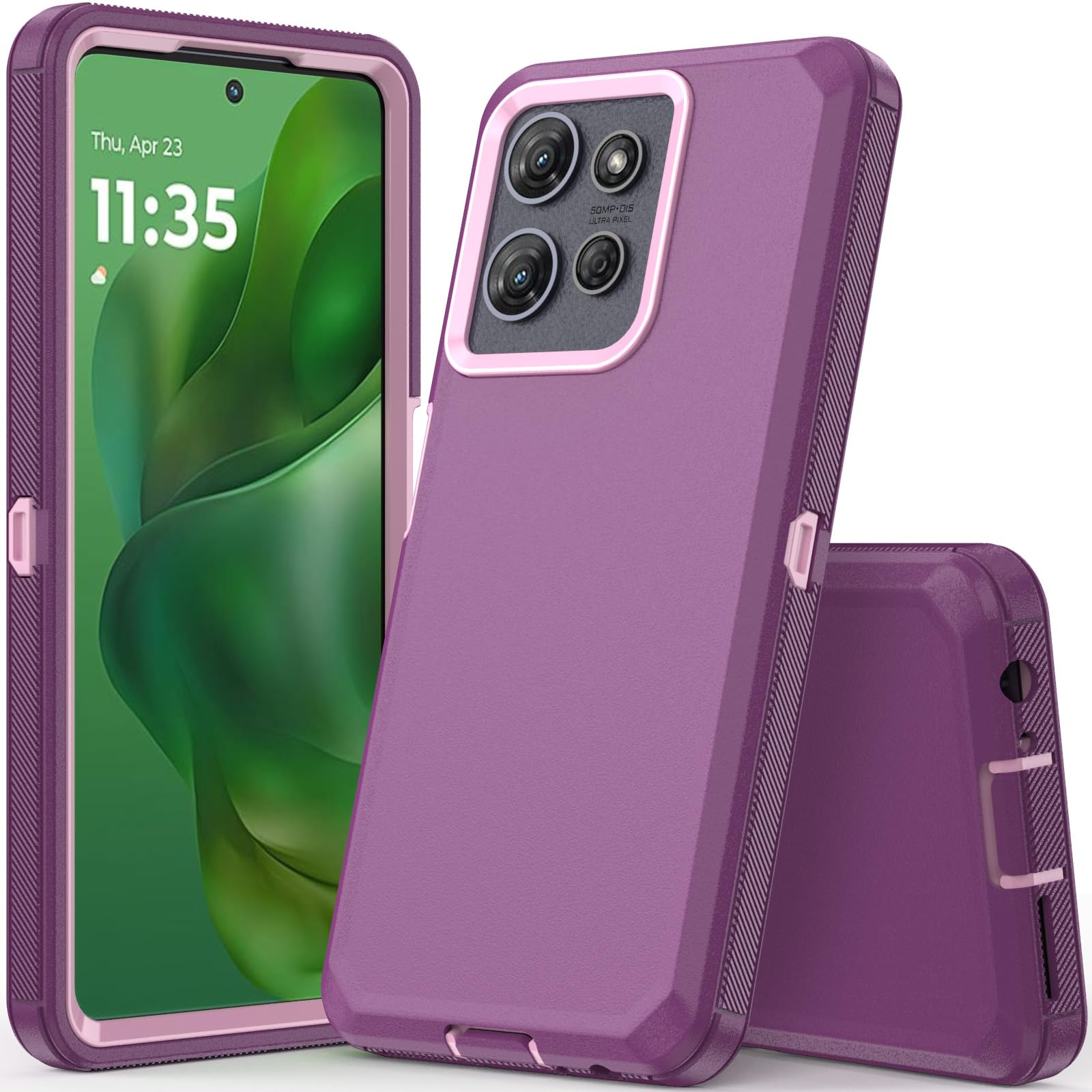 COOYAfor Moto G Power 2025 Case Full Body Drop Protection Rugged Case Shockproof 3-Layer Heavy Duty Hybrid Non-Slip Rubber Phone Cover Front Bumper Hard Shell for Moto G Power 2025 6.8'' Purple+Pink