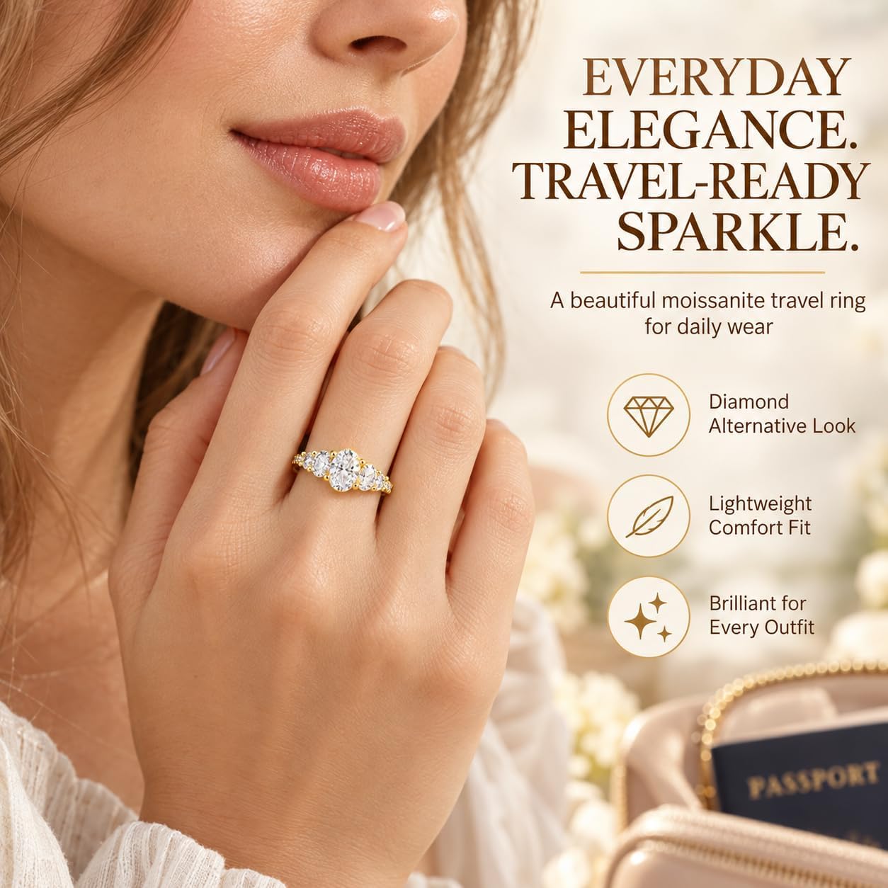 1.2CT Five Stone Oval Moissanite Engagement Ring for Women