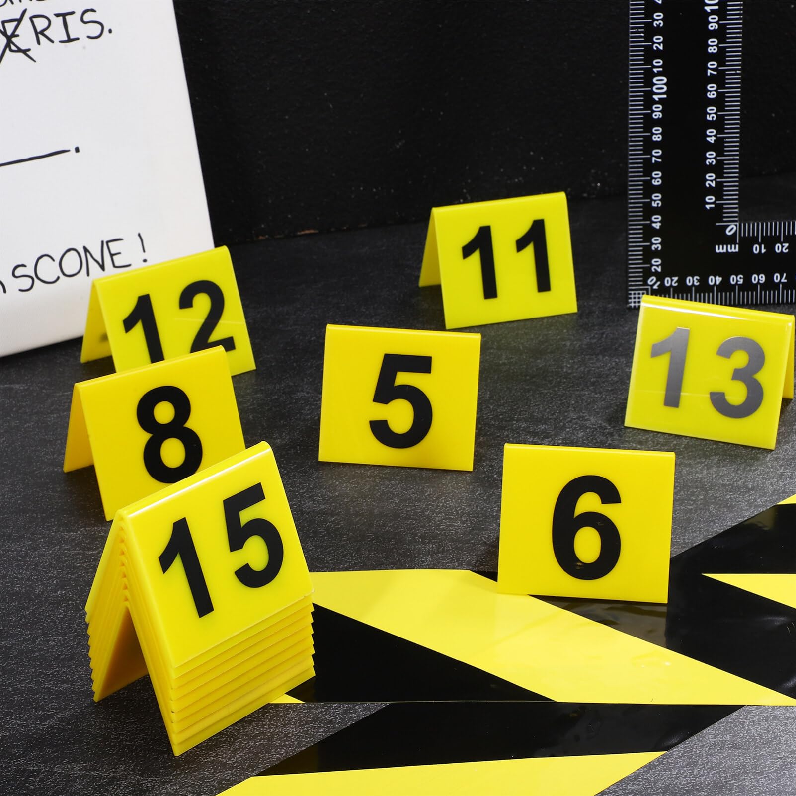 Marcadores De Prueba De Escena Del Crimen O Números De Mesa, Set De 15 Unidades En Amarillo Brillante, Tamaño Compacto De 6,3 X 5,5 X 4,5 Cm, Ideales Para Restaurantes, Juegos, Decoración De Fiestas Y Eventos, Fáciles De Transportar Y Almacenar
