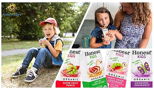 Miniatura 6 de Cajas de jugo orgánico para niños  Honest Kids cajas de jugo de manzana, limonada de bayas, uva y ponche de frutas no tienen azúcar añadido para dar