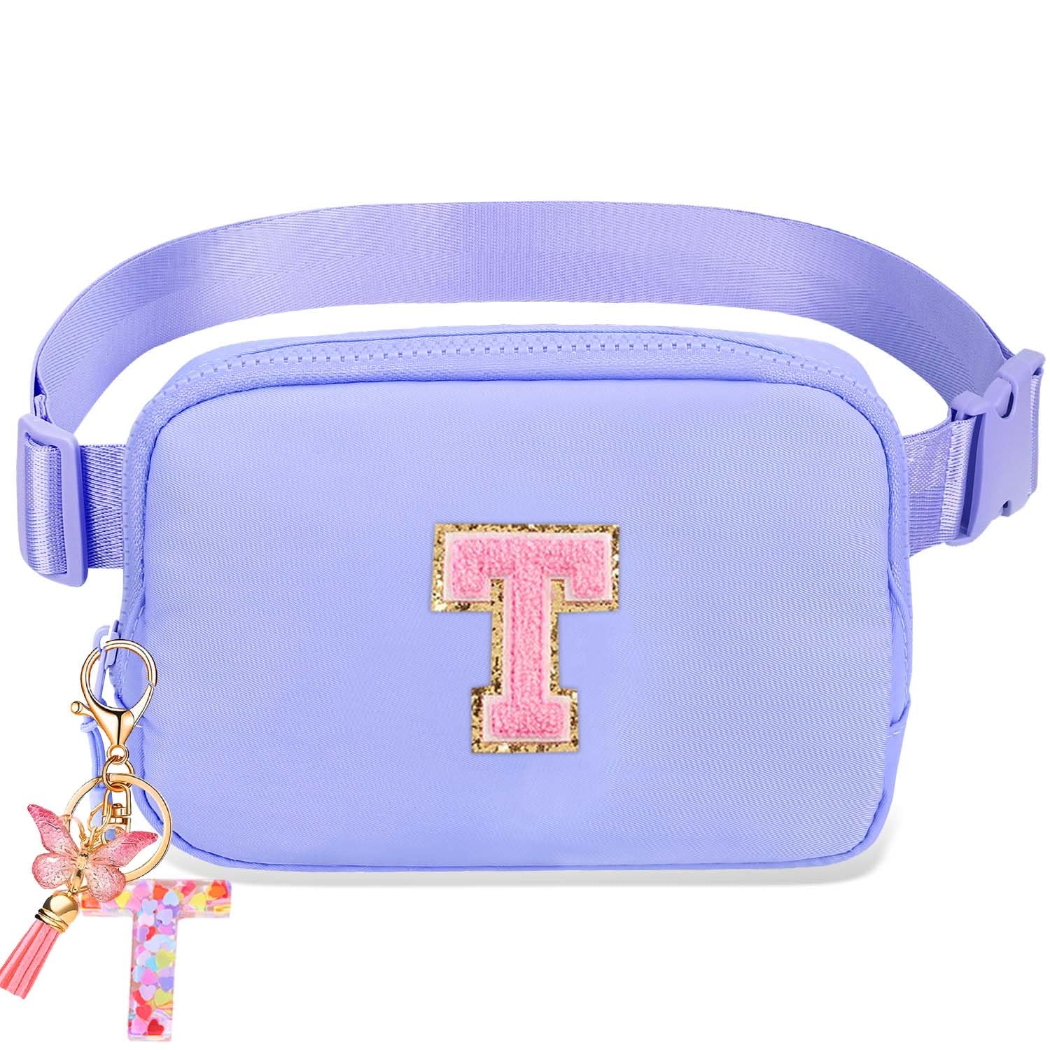 Belt Bag for Girls Gifts - Birthday Gifts for Teenager, Personalized Gifts for Mom Freind Sister Teacher, Graduation GiftsInitial Crossbody Bag Belt Bag for Women Lavender Purple T