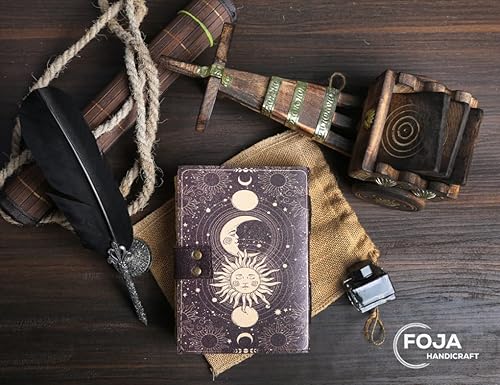 Miniatura 4 de Sun & Moon - Diario de cuero vintage para hombres y mujeres, 200 páginas de papel vintage antiguo hecho a mano con borde barbado, cuaderno de