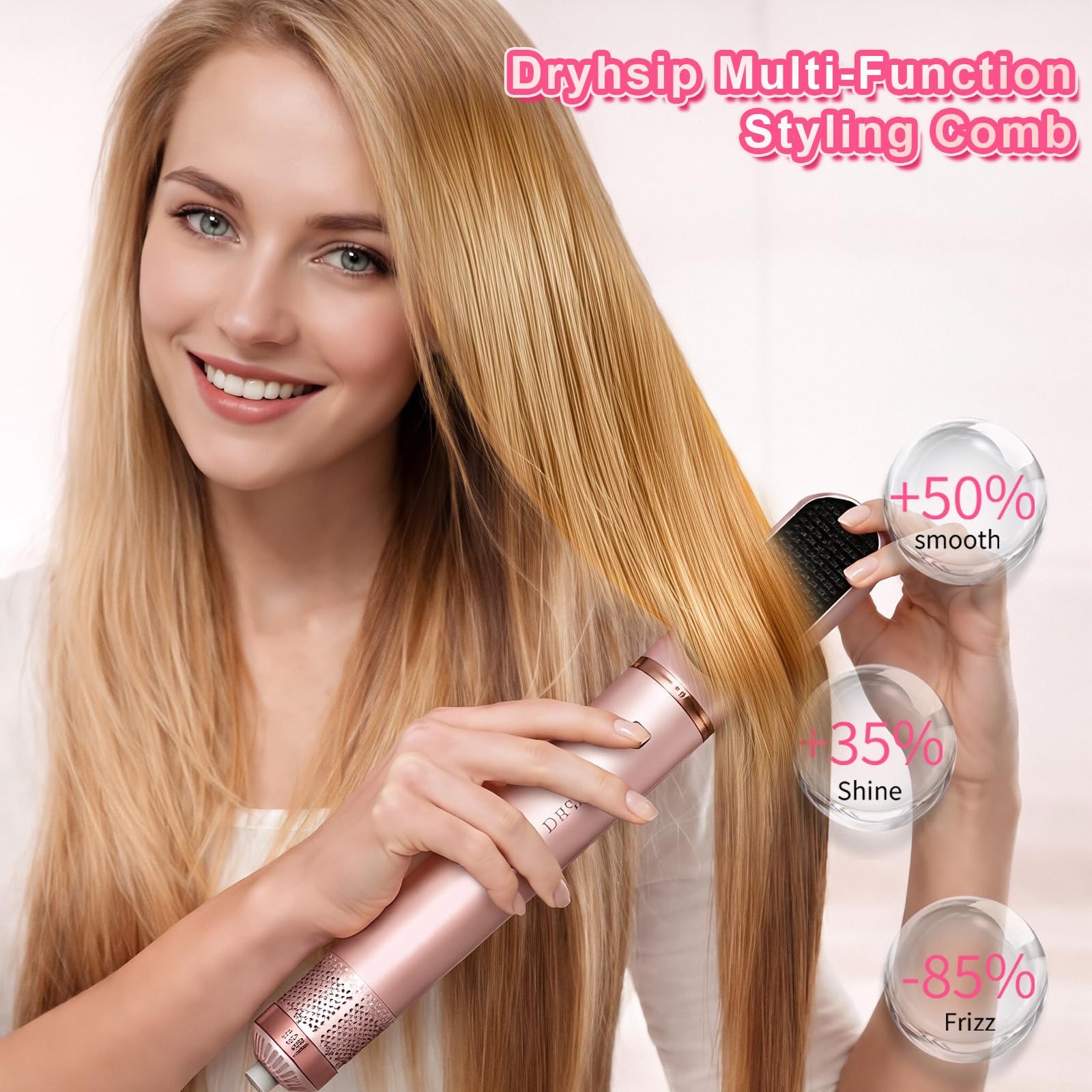 Dryhsip Cepillo Secador, Cepillo de Aire Caliente 5 en 1, Secador y Moldeador con Cabezales Desmontables (Rizador, Voluminizador, Alisador, Rizador), Viaje Ligeros para Mujeres (Sakura)