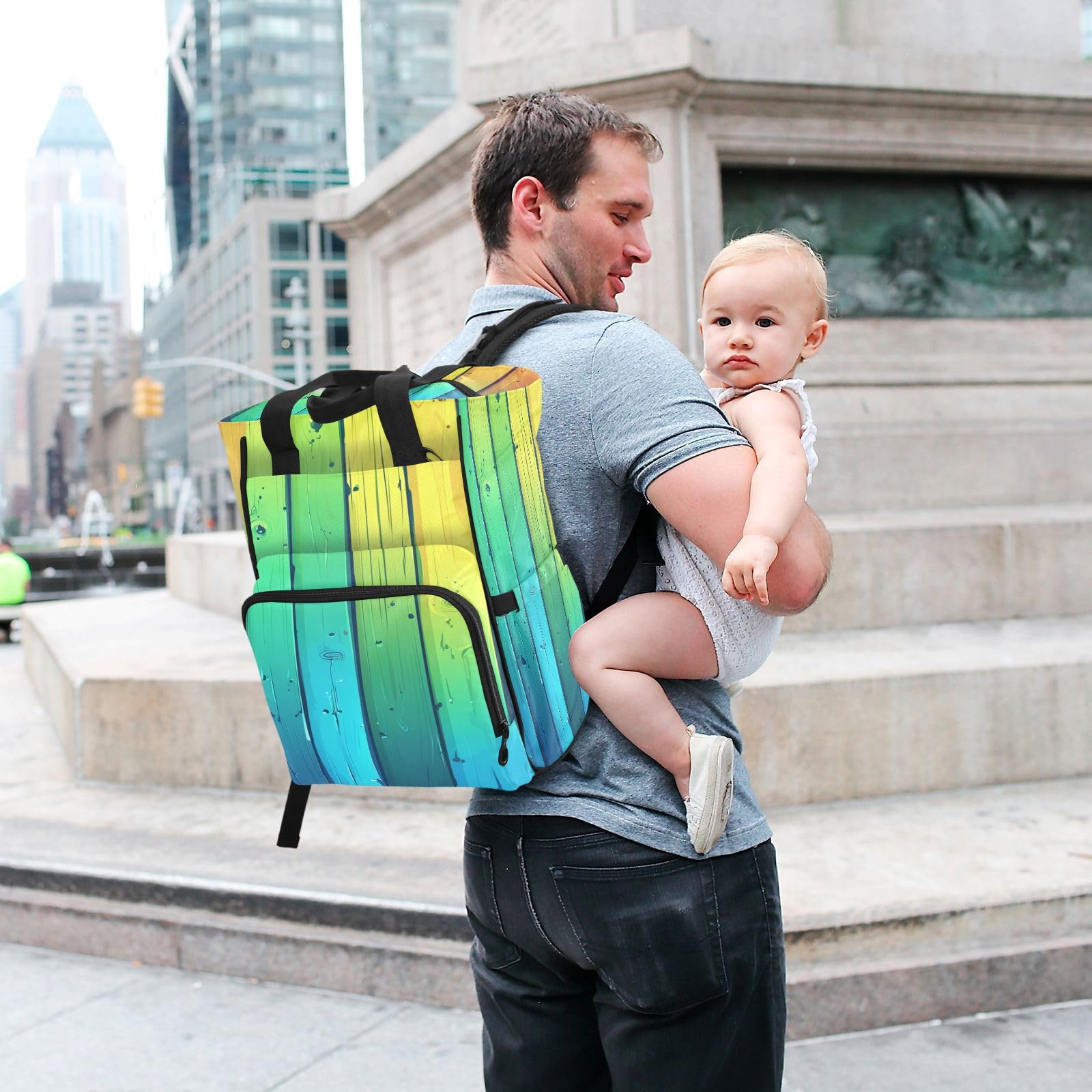 Los Tablones De Madera Pintaron El Arco Iris Mochilas de Pañales para Gran Capacidad Pañal Bolso Mochila para Viajar al Aire Libre Mamá y Papá
