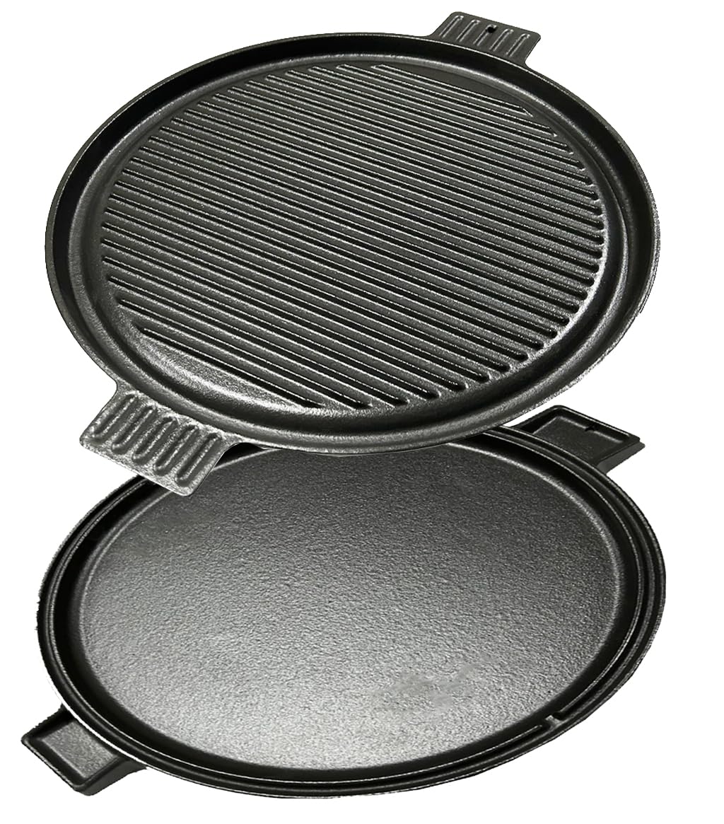 C13.5(1-Panc) 14" Heavy Duty Double Sided Reversible Cast Iron Griddle Pan for Stove Tops, Gas Grills and Outdoor Cooking