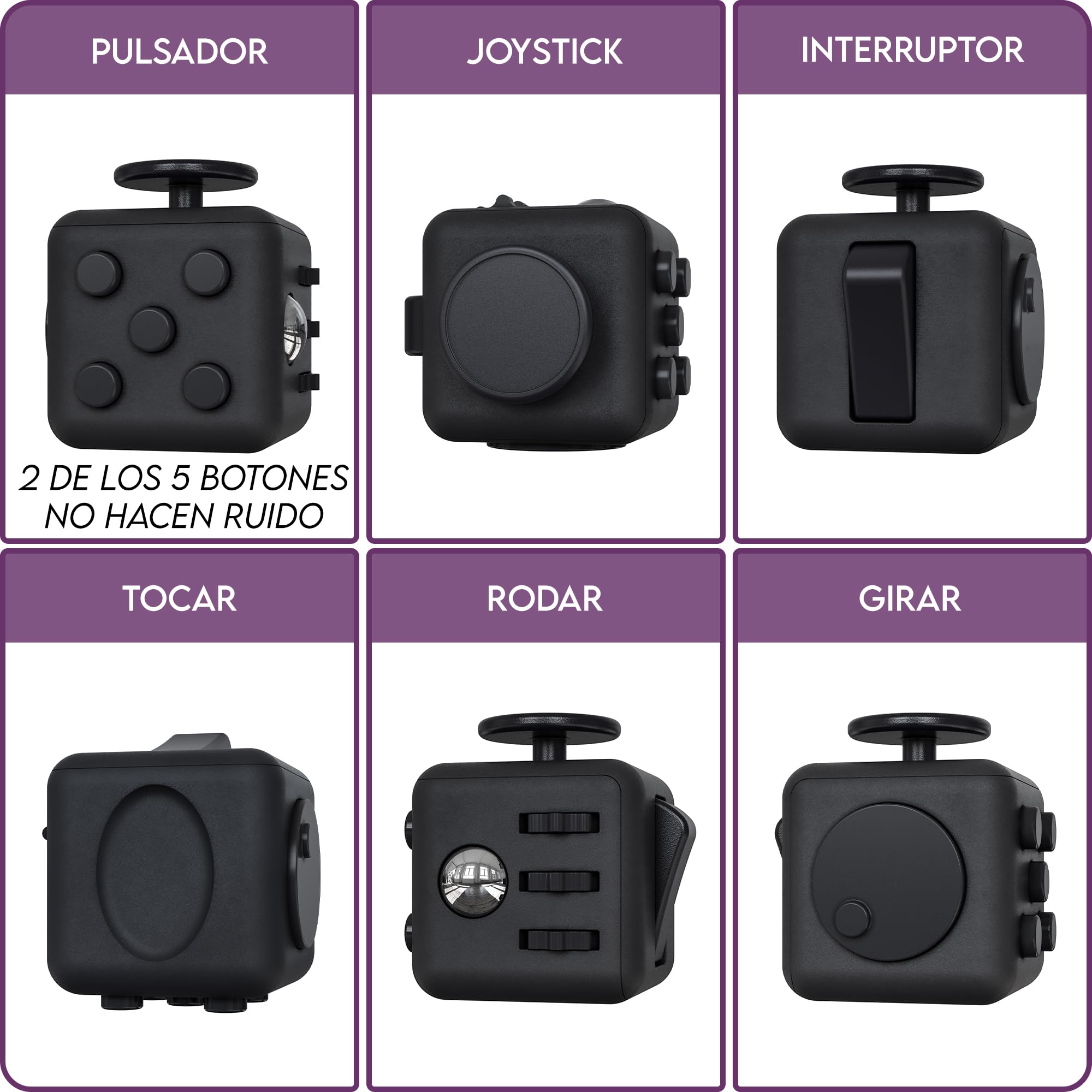 All Black Everything – Set De Cubo Antiestrés Con Popper Gratis – Fidget En Negro Elegante – Alivia El Estrés Y La Ansiedad – Ideal Para TDAH
