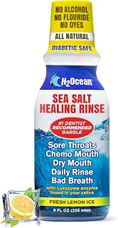 H2Ocean Healing Rinse Natural Sea Salt Oral Care - Mouth Rinse for Oral Care - Great for Piercings, Sore Throats & Gum Health - Alcohol- & Fluoride-Free Mouthwash - Lemon Ice, 8 oz