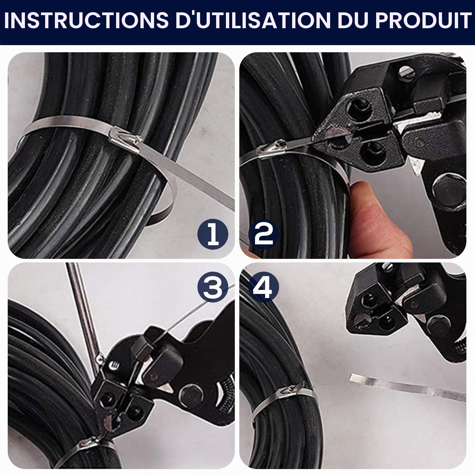 Kit de Pistolet à Attaches Métalliques, Pistolet d'attache, Outil D'attache de Câble avec 100 Collier de Derrage Inox, Kit de Collier de Serrage Inox, Pistolet à Attache pour Verrouiller et Coupe