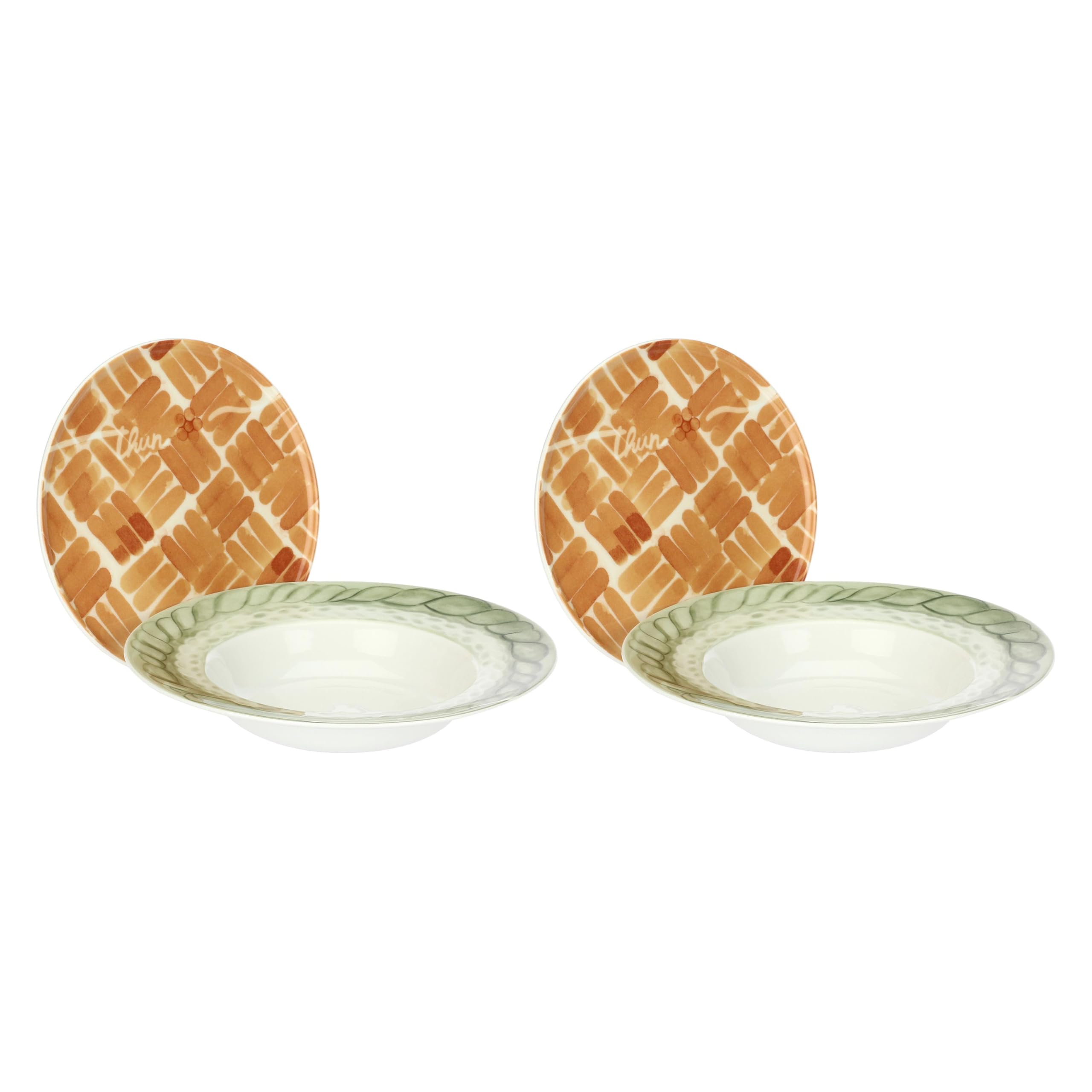 THUN, Set 2 Posti Tavola in Porcellana, Linea AbbracciAMI, Set da Collezione, Idea Regalo per Natale, Piatto piano Ø 29.3 cm, piatto fondo Ø 24.4 cm, piatto frutta Ø 19.35 cm
