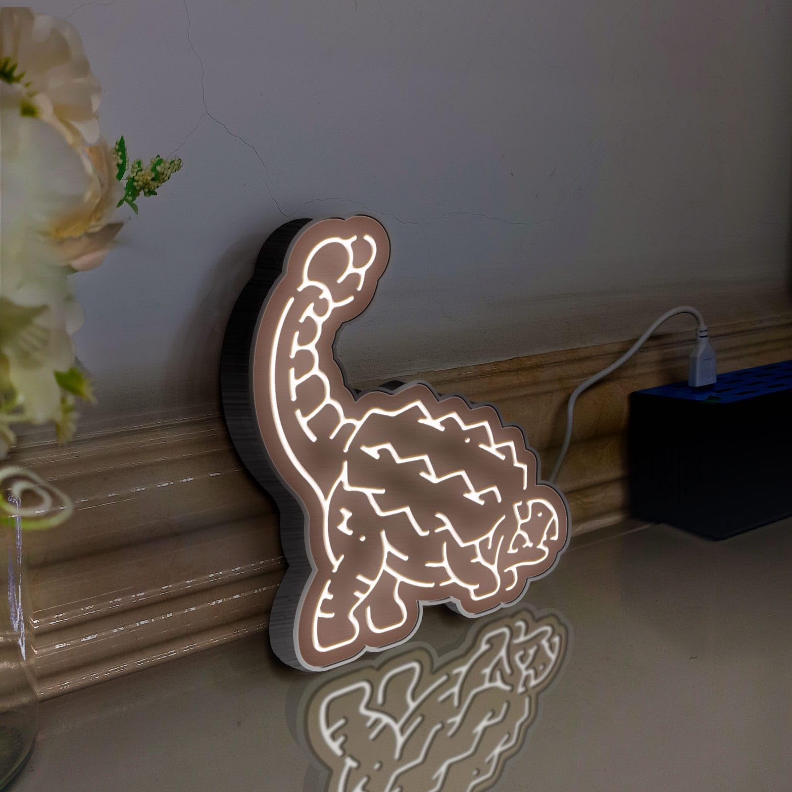 Caja de luz LED de dinosaurio, decoración de pared de anquilosaurio antiguo, letrero de luz, decoración de escritorio, regalo para niños, entusiastas de los dinosaurios (luz estática, tamaño grande)