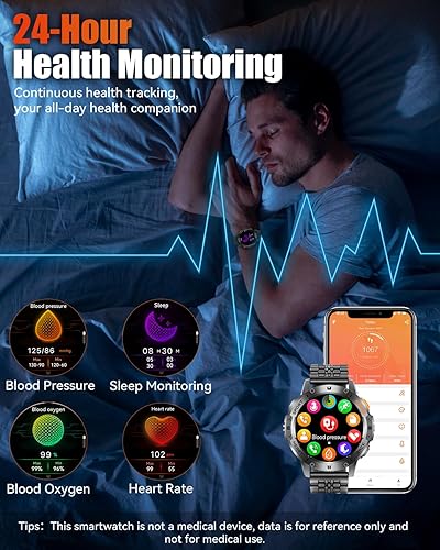 Miniatura 5 de Relojes inteligentes militares para hombre con llamada Bluetooth, reloj inteligente AMOLED impermeable de 1.43 pulgadas con linterna, 111 modos
