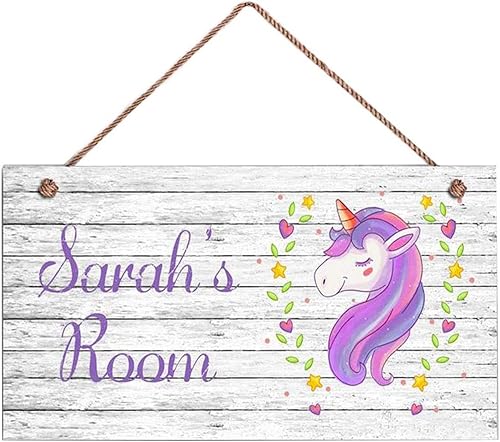Letrero personalizado de unicornio y princesa para puerta de dormitorio de niñas, decoración de pared, nombre personalizado, placa de madera para