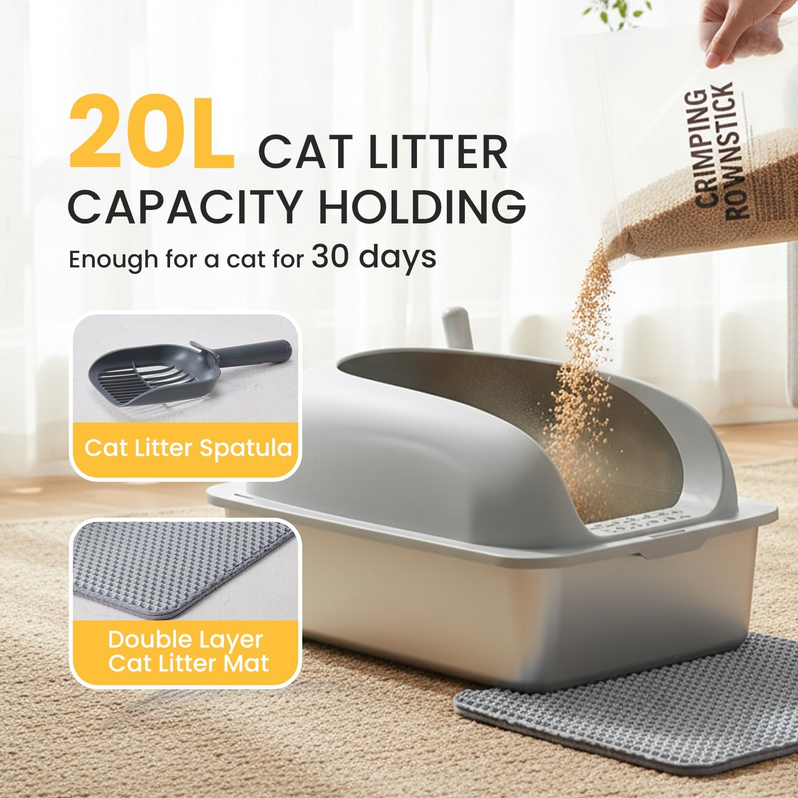 Simple Deluxe XL Stainless Steel Cat Litter Box with Lid, High Sided Metal Litter Pan for Large Cats, Urine-Proof Non-Stick, Light Gray - image 5