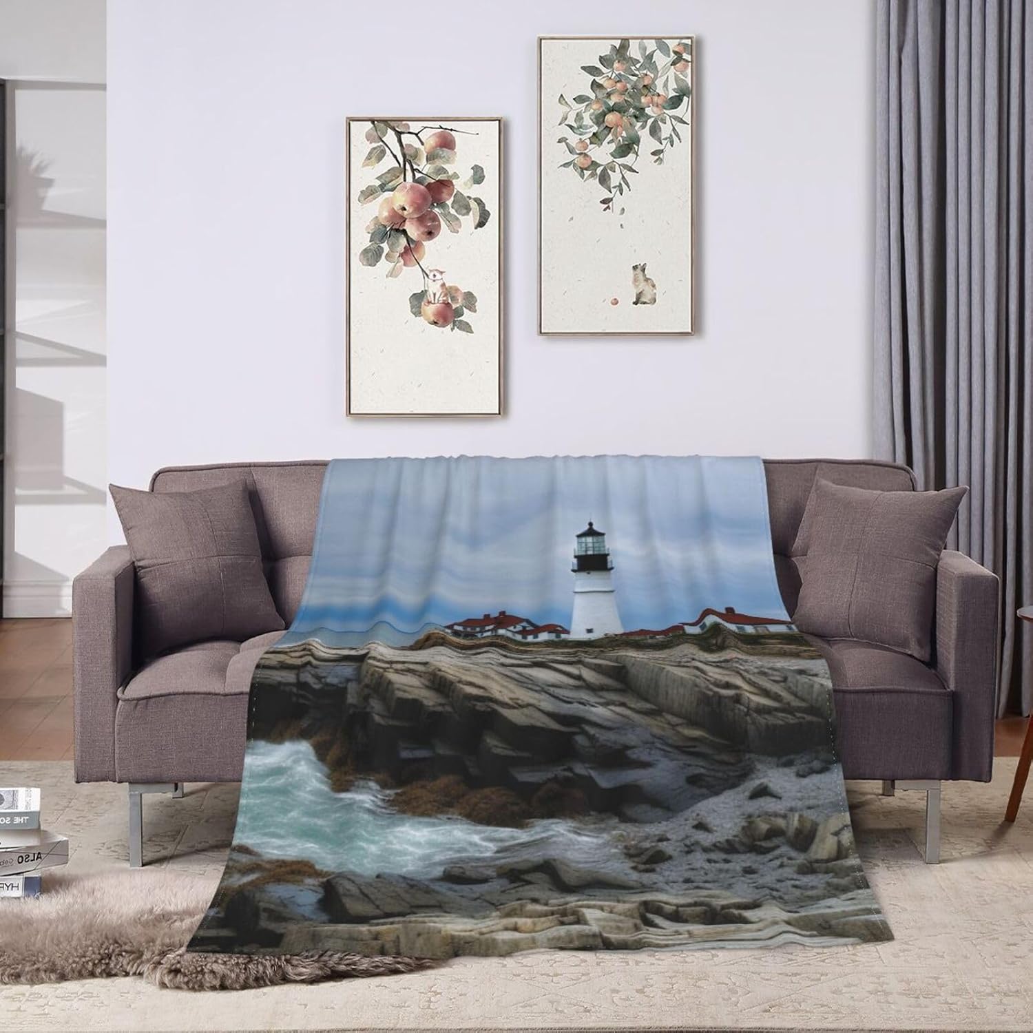 Sea Lighthouse Washable Fleece Throw Blankets, Blanket for Bed Couch Sofa, All Seasons Home Camper Travel 80"x60"