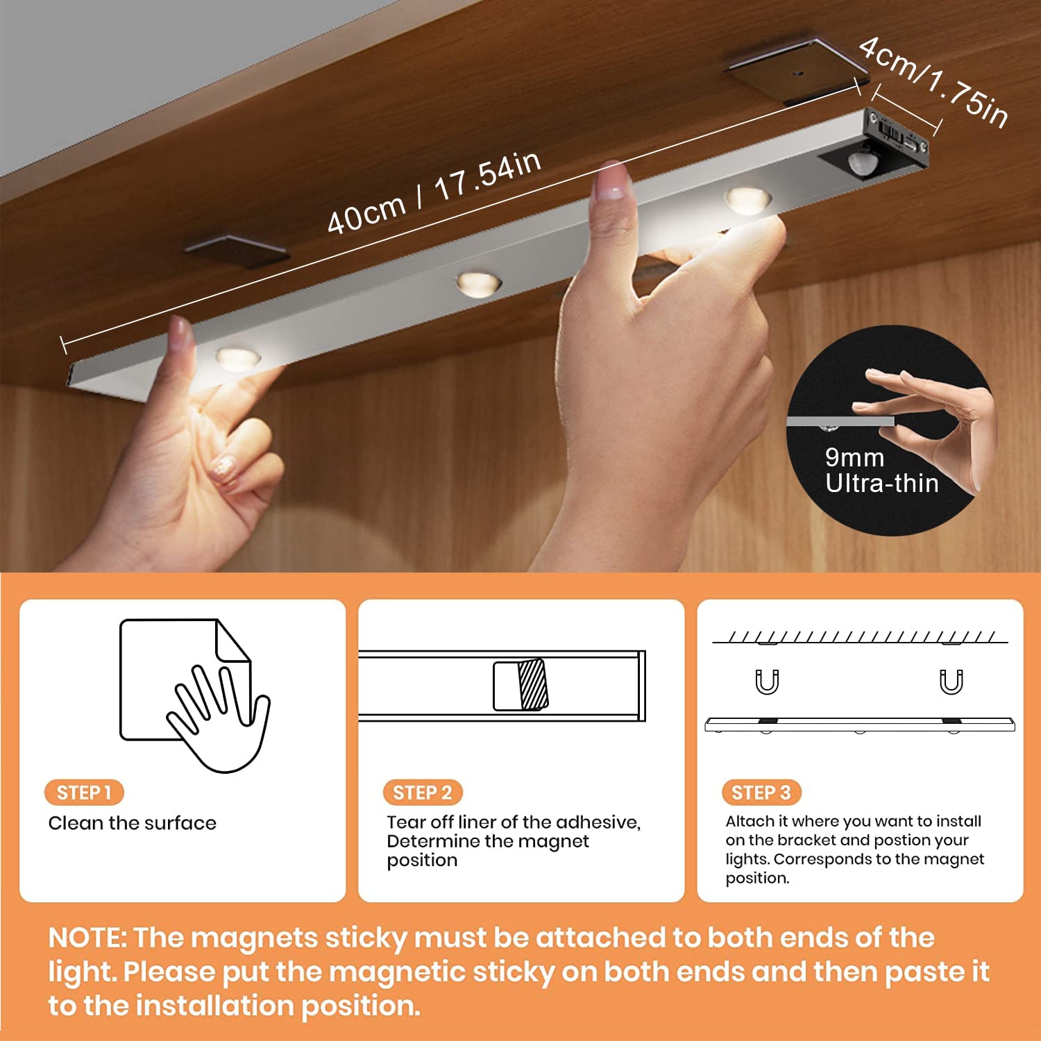 RGB Under Cabinet Lights Wireless, Battery Operated Motion Sensor Light ...