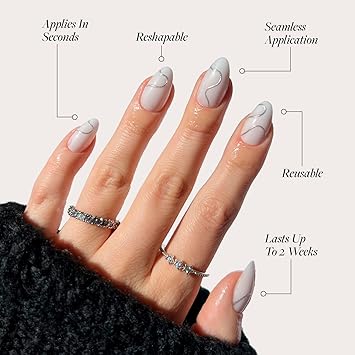 Glamnetic Press-On Nails Bundle - Silent Night & Galactic | Glossy Short Almond White Nails with 3D Silver Foil | Short Round Shimmery Pewter Glittered Nails with a Glazed Finish | Reusable, Salon-Qua