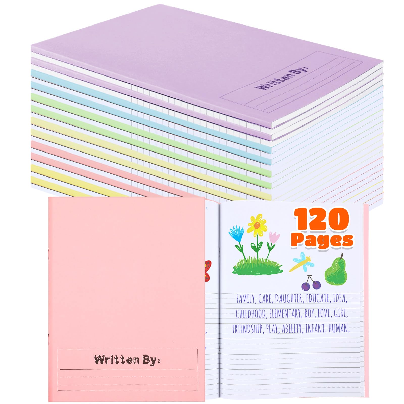 Henoyso 120 pagine, quaderni per composizione primaria, K-2, 9 3/4 x 7 1/2 pollici, diari primari, libri vuoti per bambini, per scrivere storie all'asilo (colore chiaro, 12 pezzi)