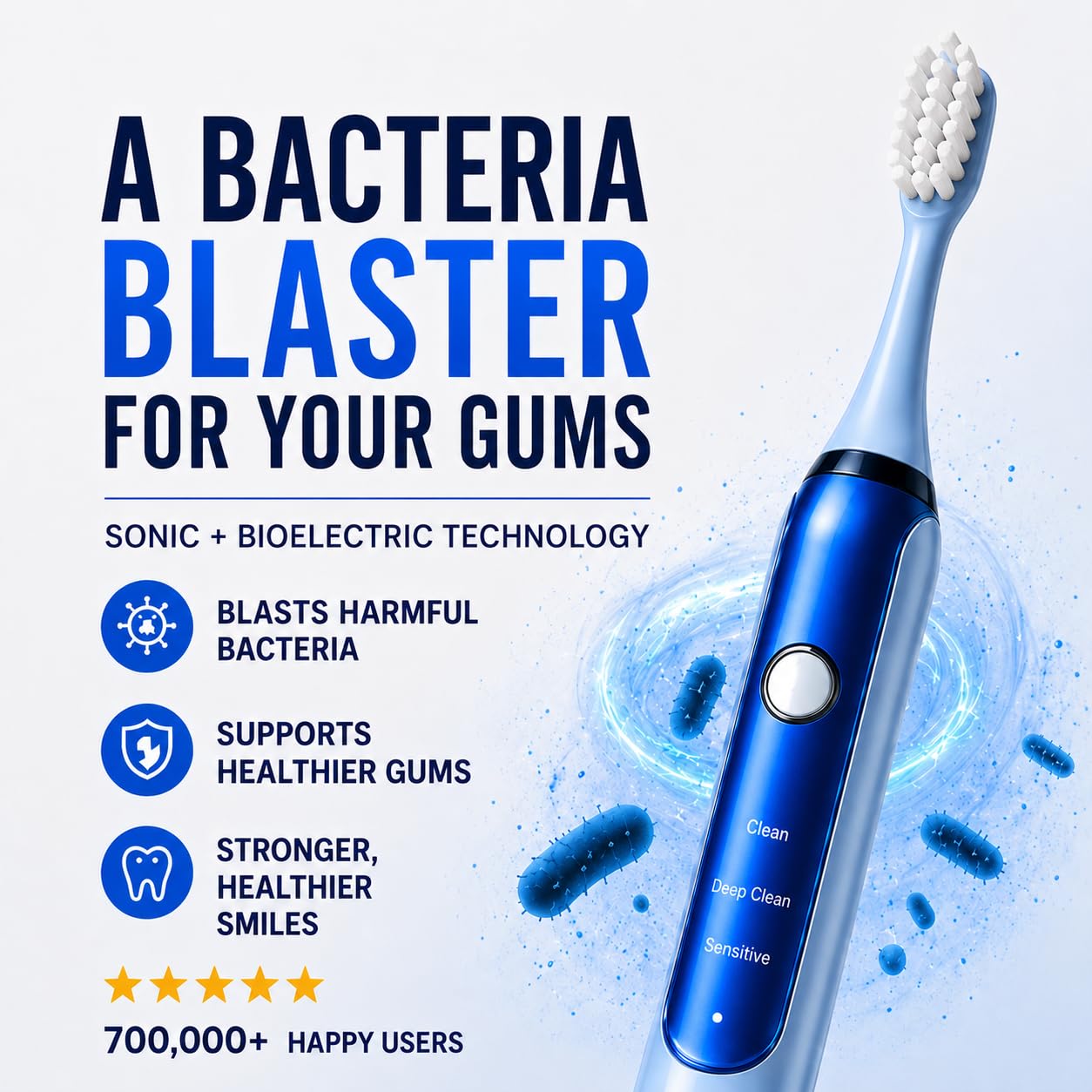 Sonic Gums Zahnbürste Elektrisch Hybrid Sonic + Bioelectric Erwachsene Kabelloses Laden 2-Minuten-Timer Austauschbare Köpfe