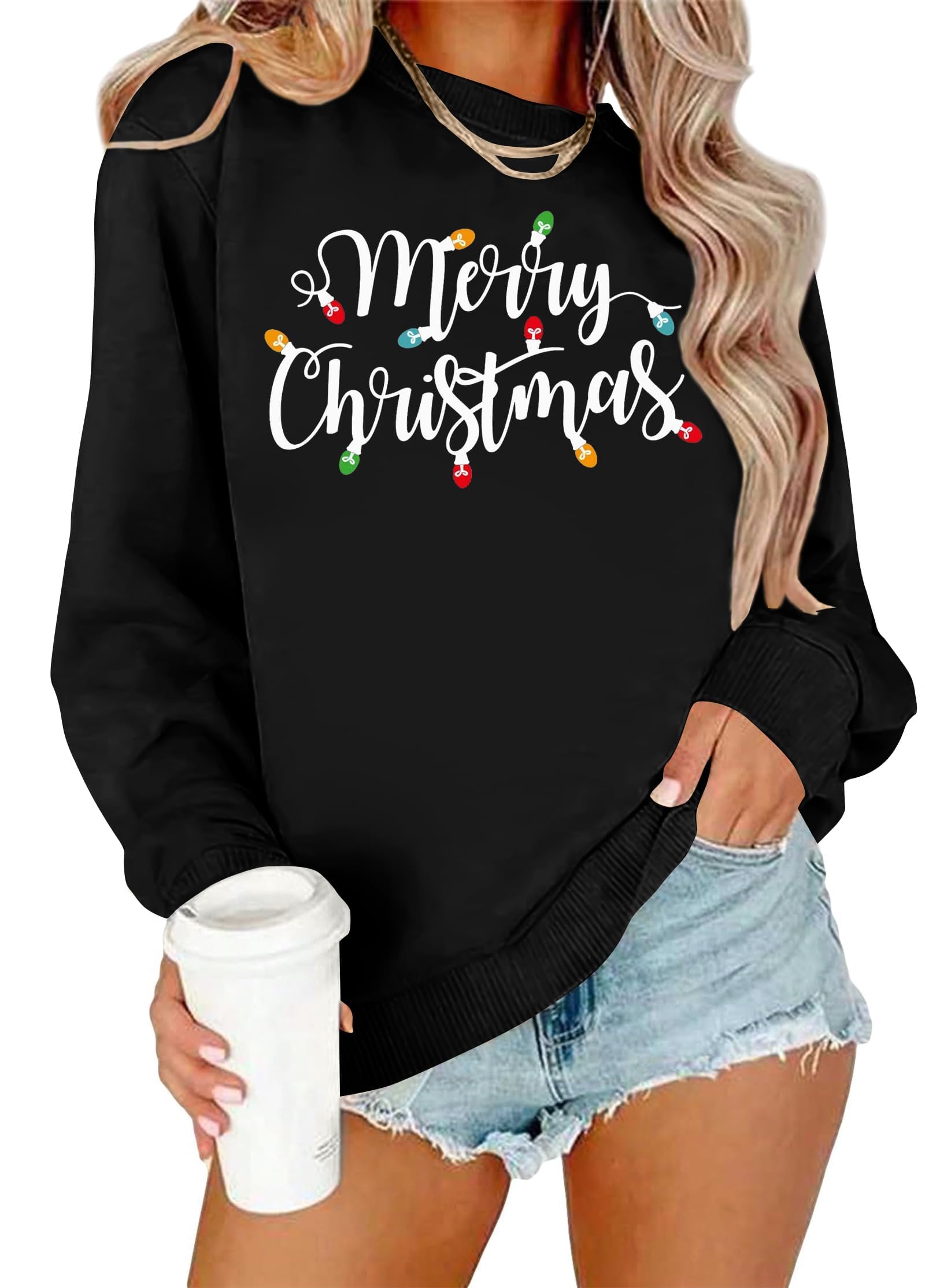 Christmas Sweatshirts for Women Merry Christmas Plaid Pullover Sweatshirts Holiday Vacation Graphic Tees Tops
