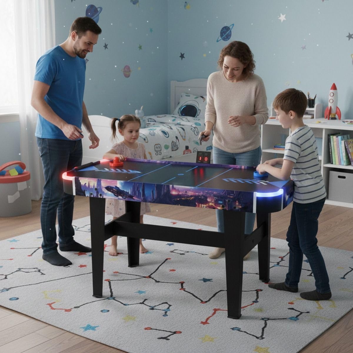 LED-Airhockey Spieltisch von FASports, Air Hockey Kinder/Jugendliche ab 8 Jahren, Airhockey Spieltisch mit Luft inkl. leuchtende Pusher und Pucks
