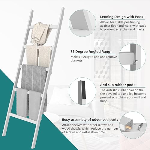 Miniatura 4 de WTZ Escalera para mantas, toallero de 5 capas, soporte para manta con construcción antideslizante, decoración del hogar, manta decorativa, edredón,