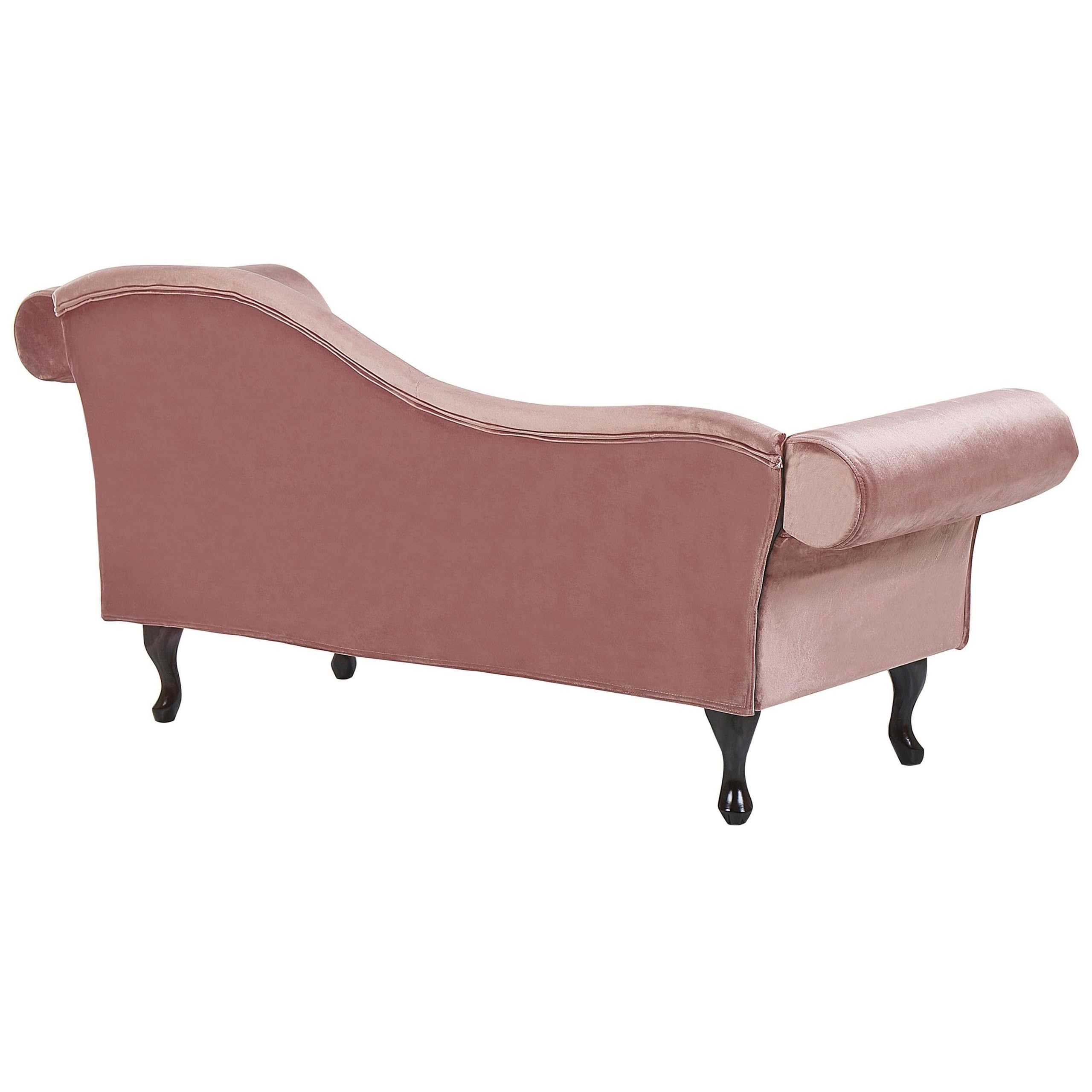 Chaiselongue Samt rosa rechts gesteppt mit Kissen Chesterfield-Stil Lattes