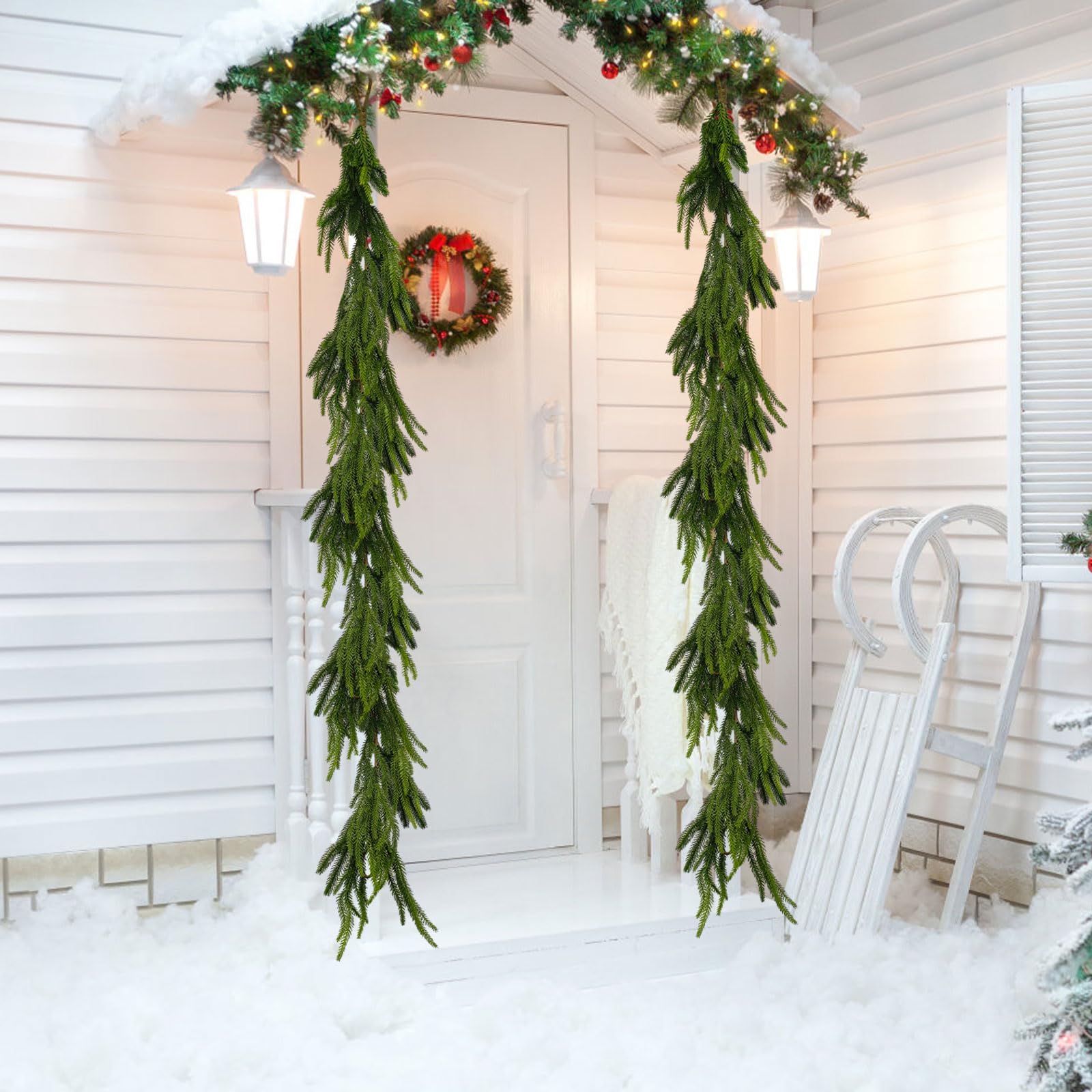 2.7M Weihnachten Girlande - Tannengirlande Künstlich Wie Echt, Tannengirlande Tannengrün - Weihnachtsgirlande Norfolk Pine Girlande für Veranda, Kamin, Tisch, Banister (Green-2.7m)